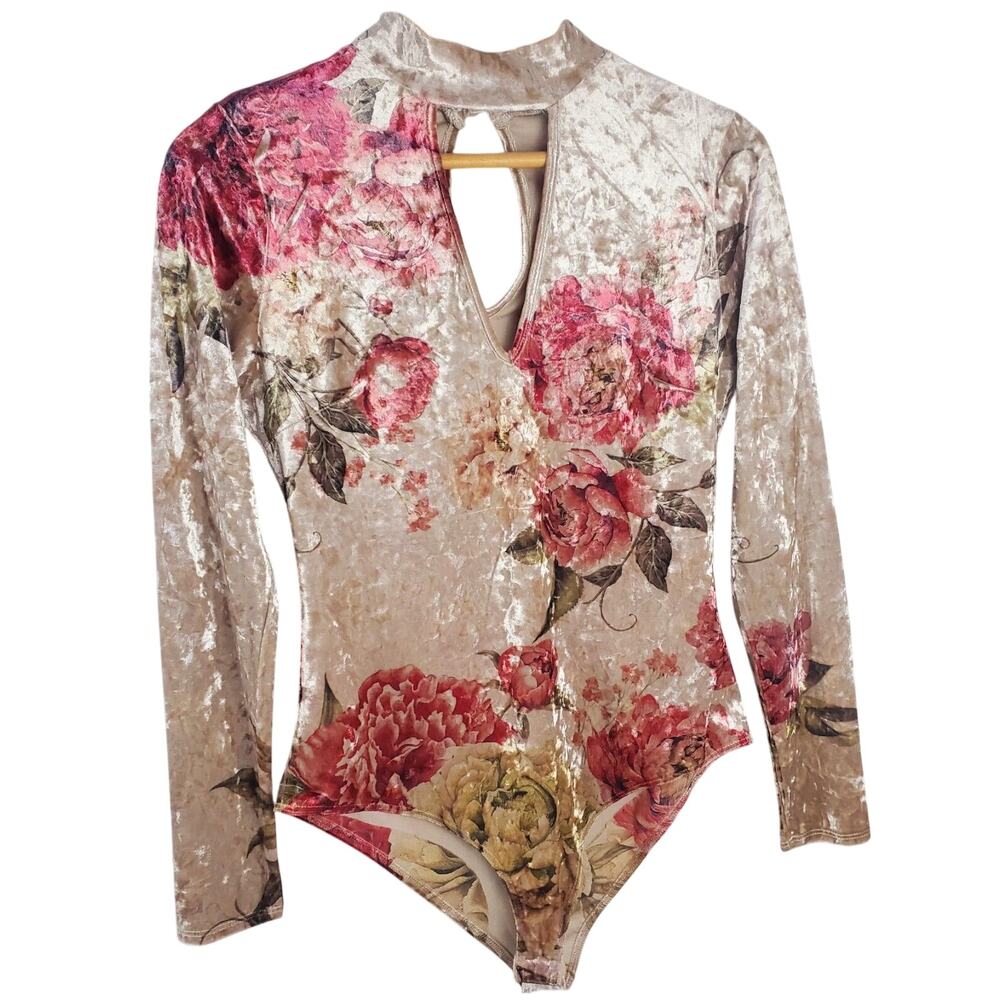 Y2K Charlotte Russe Top L Crushed Velvet Rose Pink V-Neck Bodysuit Juniors Size